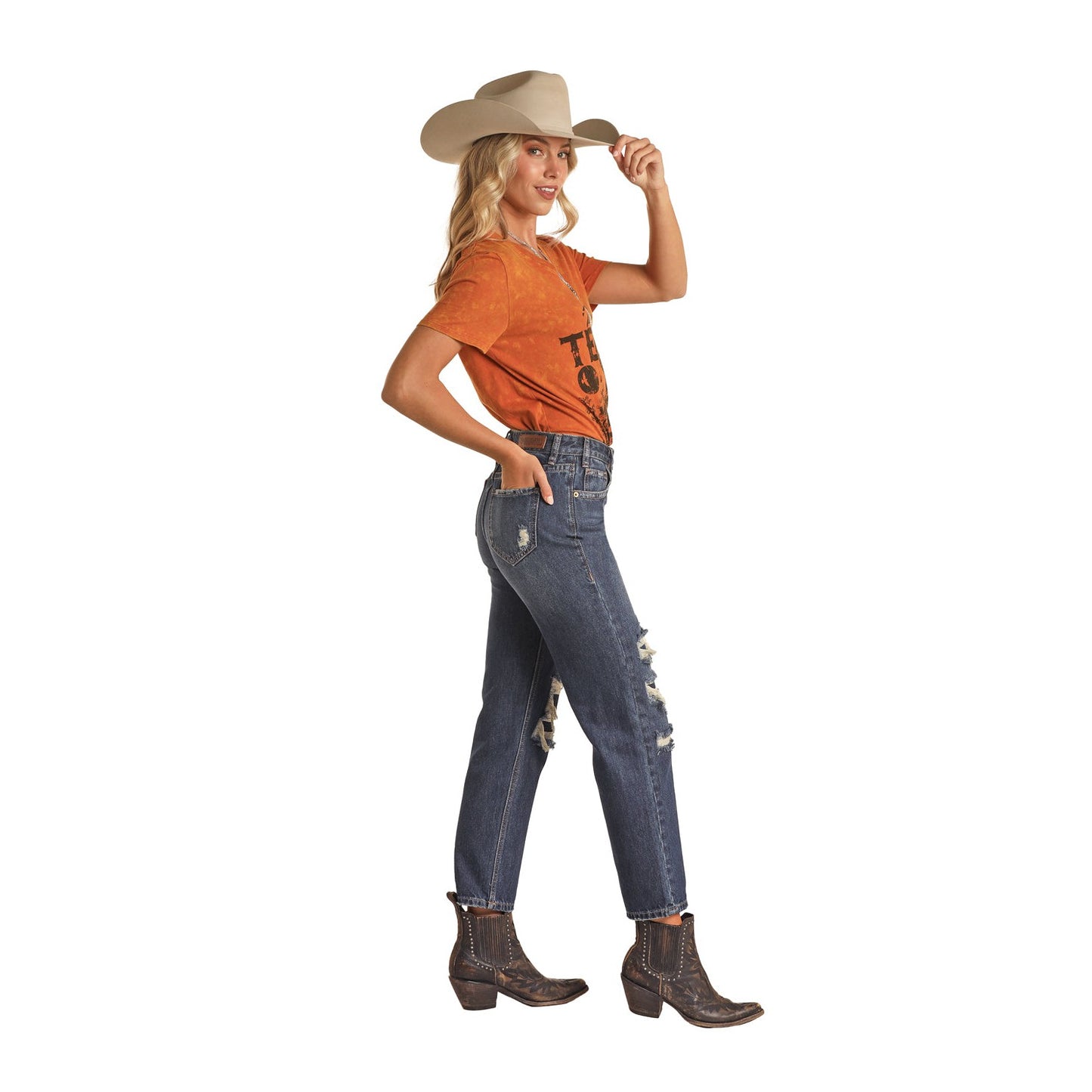 Rock & Roll Women's Distressed Straight Crop Jeans - Dark Vintage