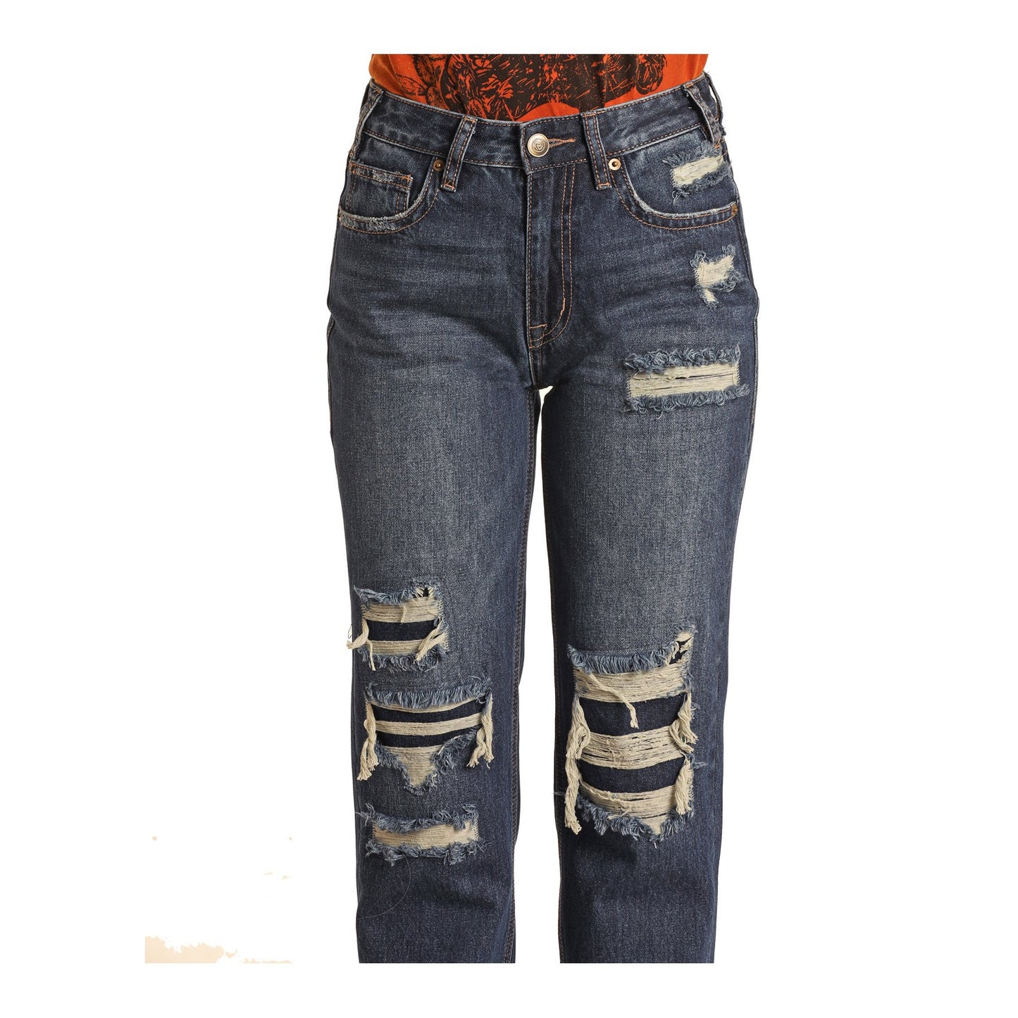 Rock & Roll Women's Distressed Straight Crop Jeans - Dark Vintage