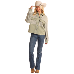 Rock & Roll Women's Long Sleeve Waffle Top with Concho Buttons-Jade