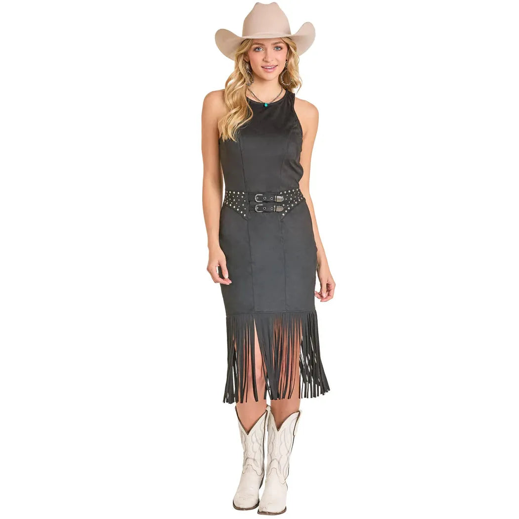 Rock & Roll Women's Microsuede Fringe Midi Dress - Multiple Colours