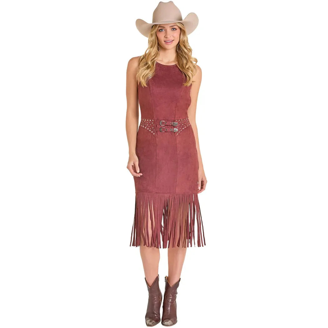 Rock & Roll Women's Microsuede Fringe Midi Dress - Multiple Colours