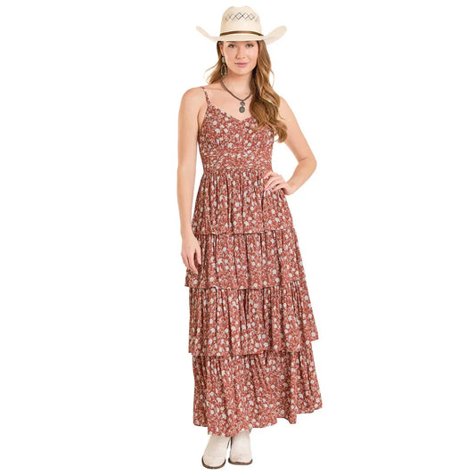 Rock & Roll Women's Floral Tiered Maxi Dress - Rust