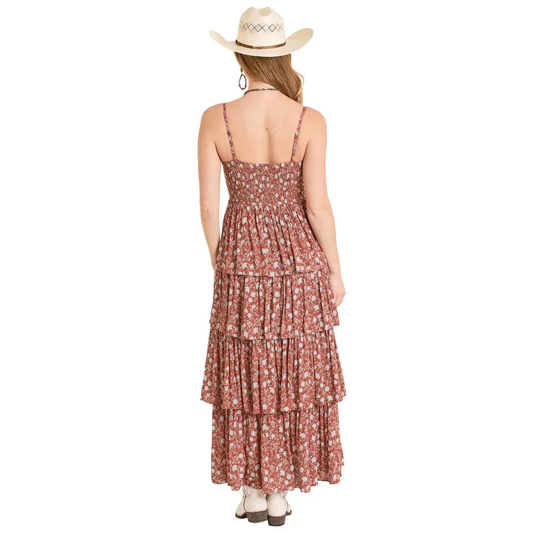 Rock & Roll Women's Floral Tiered Maxi Dress - Rust