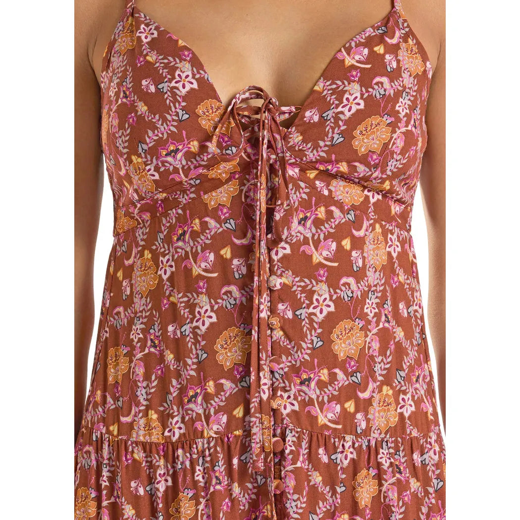 Rock & Roll Women's Halter Deep Floral Maxi Dress - Burgundy