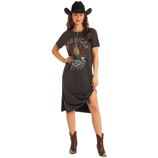 Rock & Roll Graphic Midi Dress - Black