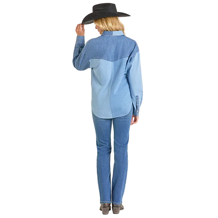 Rock & Roll Women's Denim Patch Long Sleeve Shirt - Blue