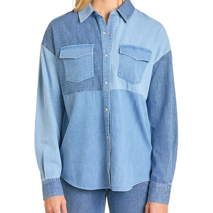 Rock & Roll Women's Denim Patch Long Sleeve Shirt - Blue