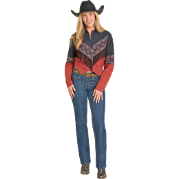 Rock & Roll Women's Long Sleeve Retro Aztec Border Shirt - Multiple Colours - Irvine Tack & Western Wear