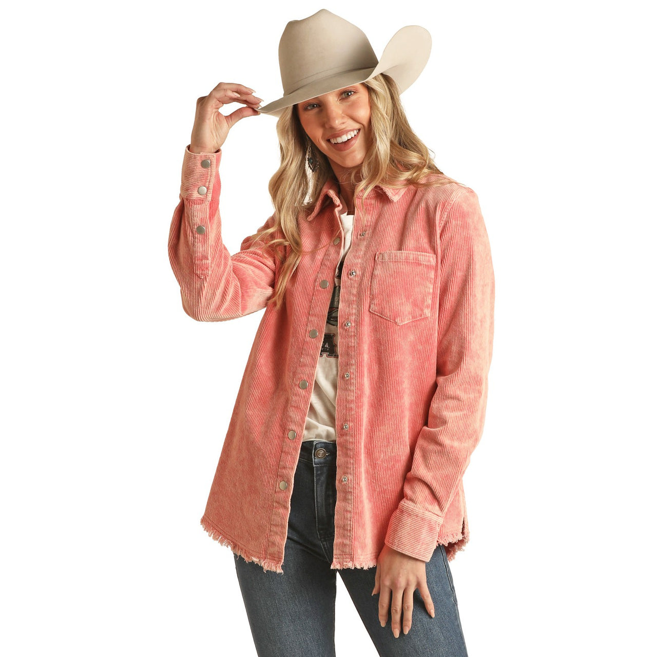 Rock & Roll Women's Corduroy Shirt - Coral