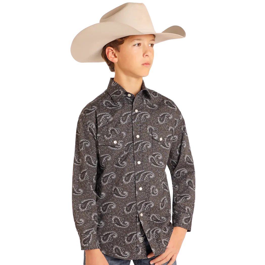 Rock & Roll Boy's Long Sleeve Shirt- Black