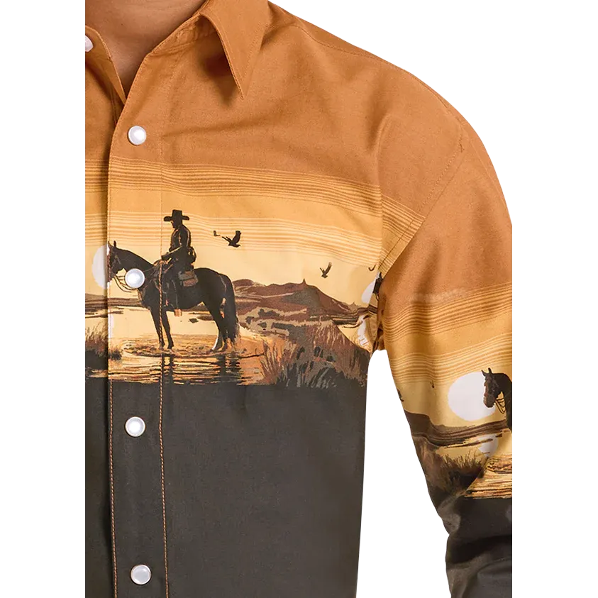 Panhandle Slim Boy's Sunset Border Long Sleeve Snap Shirt - Tan