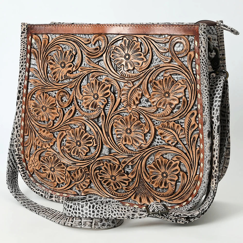 American Darling Leather Western Hand Tooled Floral Carving Crossbody Bag