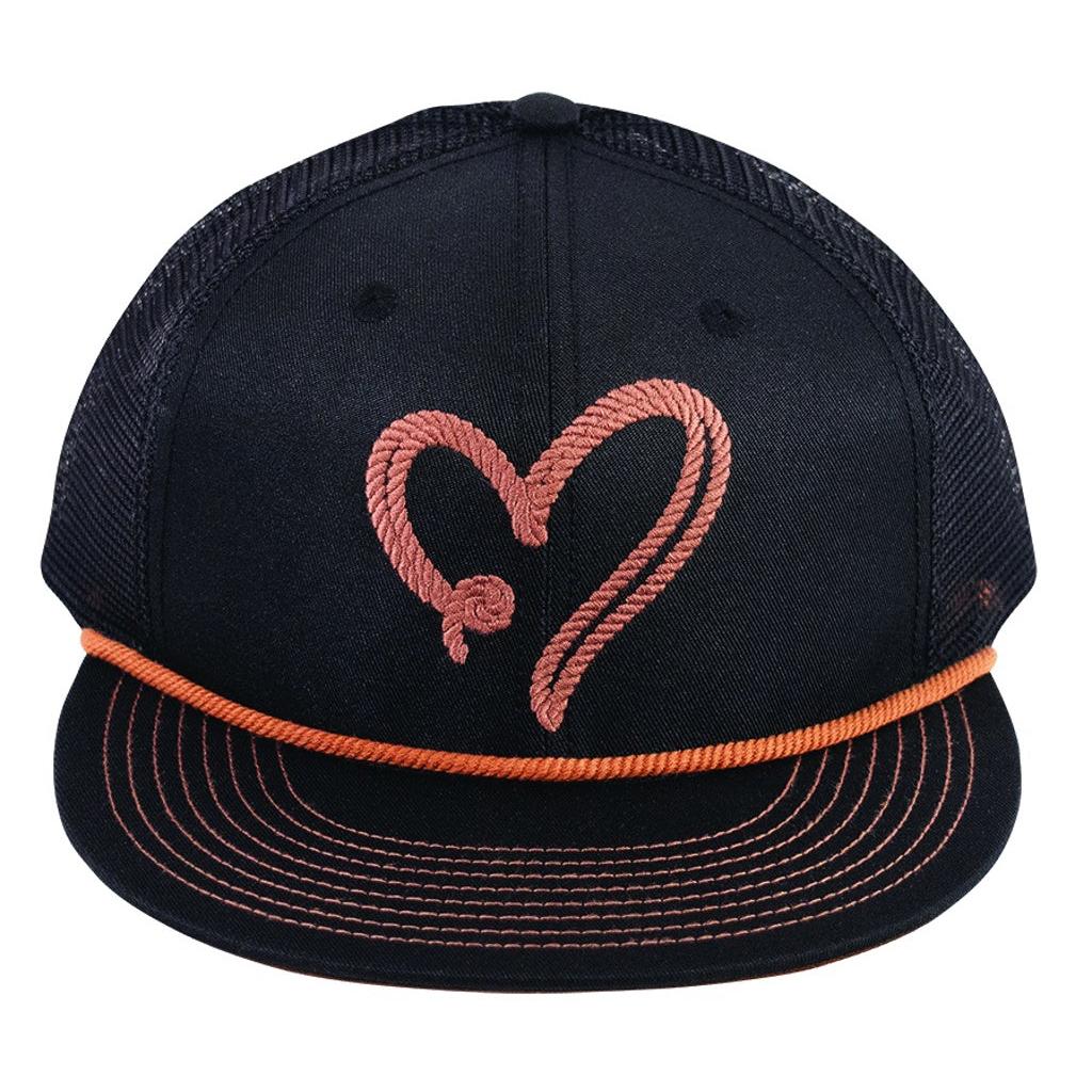 Catchfly Women's Flat Bill Brown Rope Heart Ball Cap - Black