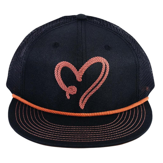 Catchfly Women's Flat Bill Brown Rope Heart Ball Cap - Black