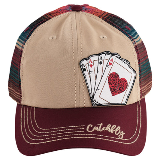 Catchfly Women's Four Aces Baseball Cap - Khaki/Maroon