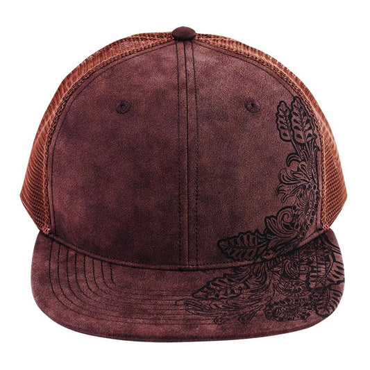 Catchfly Women's Flat Bill Floral Embossed Ball Cap - Brown