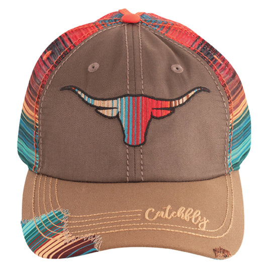 Catchfly Women's Multicolored Steer Head Baseball Cap - Brown/Multicolored