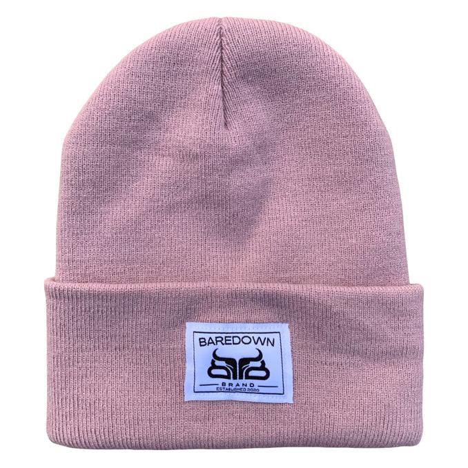 Baredown Brand Classic White Baredown Sewn Label Beanie - Dusty Rose