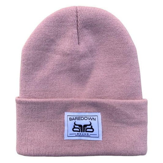Baredown Brand Classic White Baredown Sewn Label Beanie - Dusty Rose