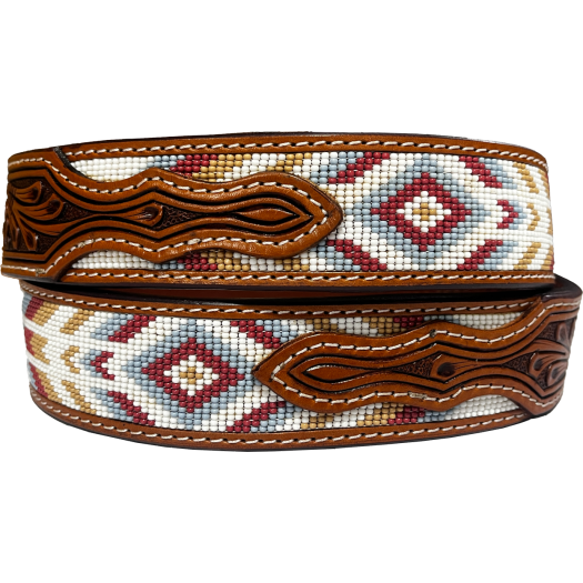 Rugged Earth Unisex Beaded Belt - Brown/White
