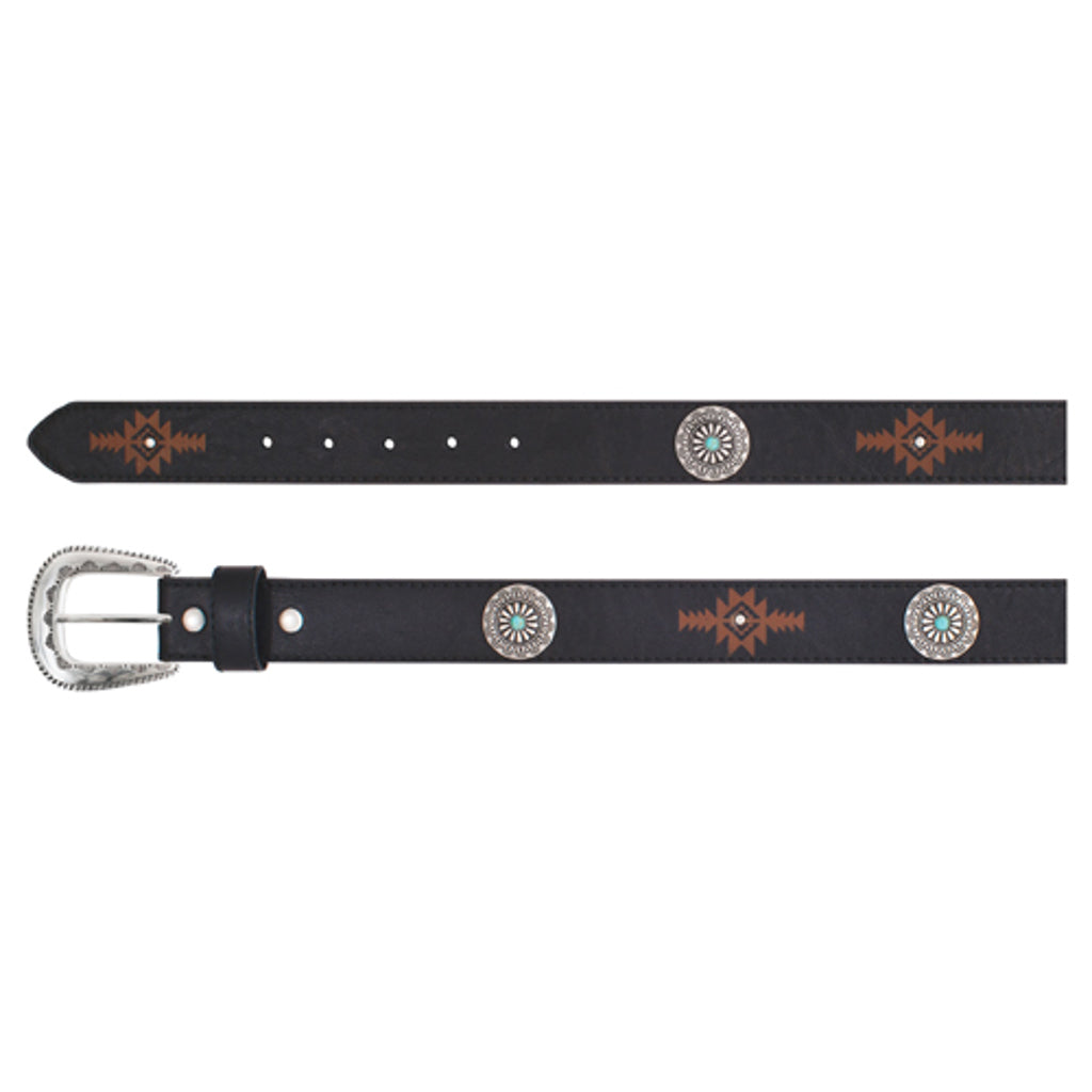 Catchfly Women's Round Flower Conchos Belt - Black