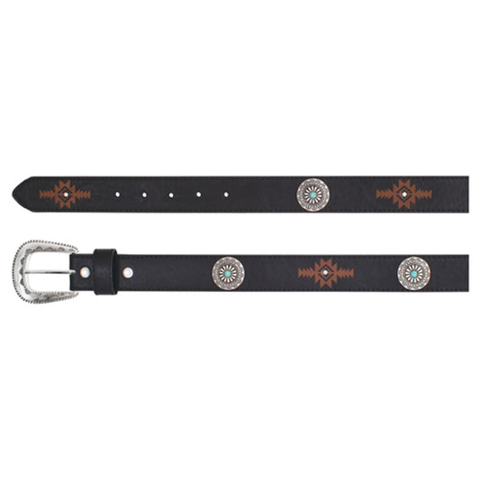 Catchfly Women's Round Flower Conchos Belt - Black