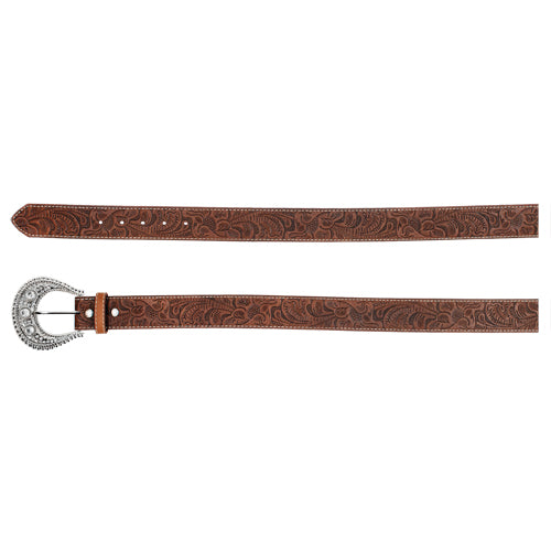 Catchfly Women's Tooled with Rhinestone Buckle Belt - Brown