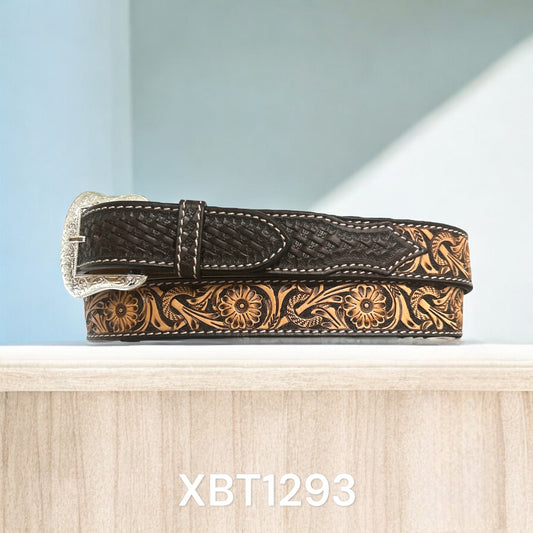 Twisted X Basket Weave Billet Floral Pattern Belt - Dark Brown - Irvine Tack & Western Wear
