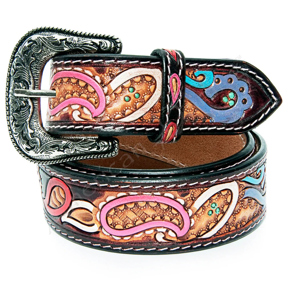 American Darling Hand Tooled Western Leather Belt - Brown/Tan