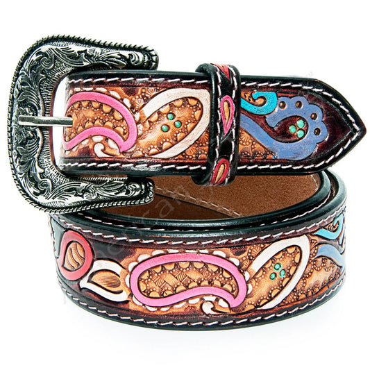 American Darling Hand Tooled Western Leather Belt - Brown/Tan