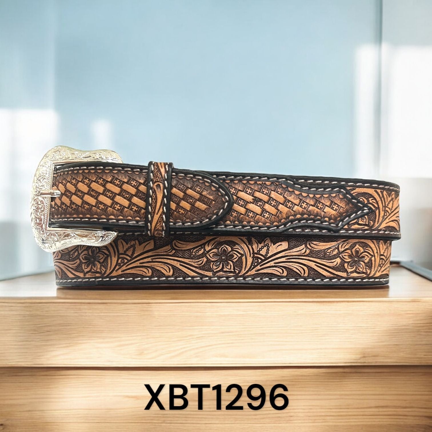 Twisted X Basket Weave Billets Floral Belt - Dark/Light Brown - Irvine Tack & Western Wear