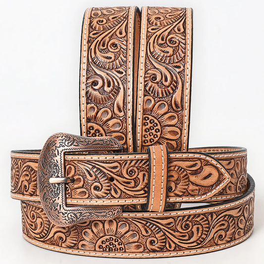 American Darling Unisex Sunflower Floral Western Belt - Tan/Turquoise