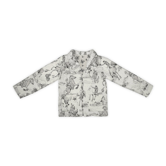 Ida Mae Home Aledo Girl's Toile Snap Jacket- Linen/Black
