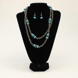 Blazin Roxx Necklace Double Strand with Silver and Turquoise Beaded Necklace