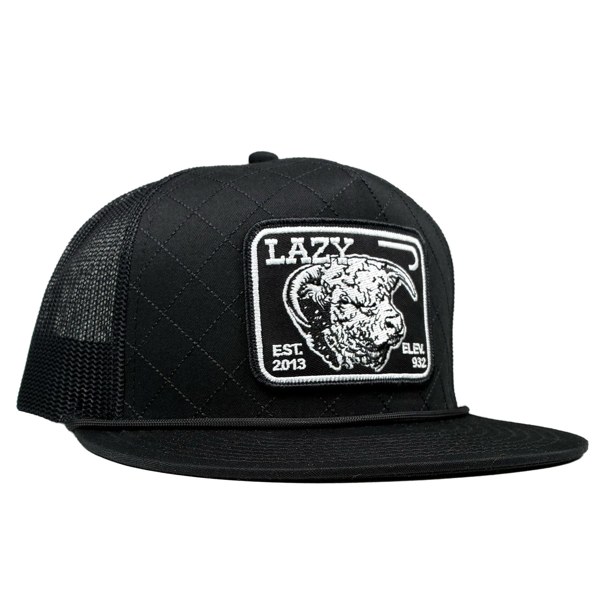Lazy J Ranch Black Elevation — Classic Rope Trucker Hat