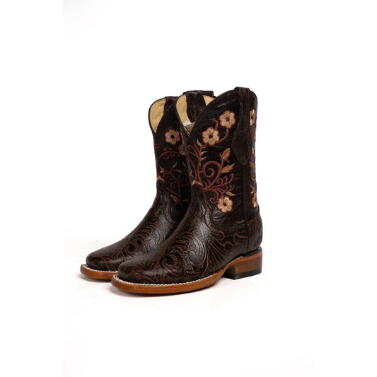 Rock'em Kid's Little Ramitas Cincelado Bulldog Square Toe Boots - Brown