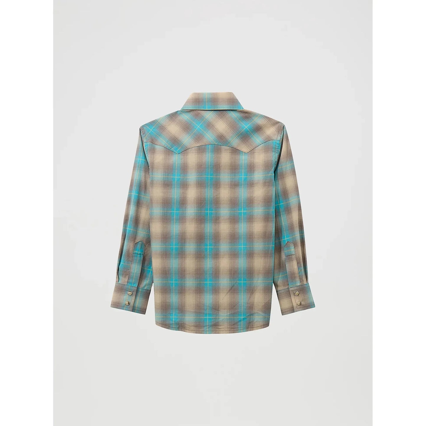 Wrangler Boy's Wrangler Retro Western Snap Plaid Long Sleeve Shirt - Tan/Aqua