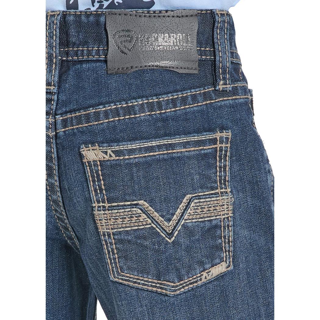 Rock & Roll Boy's Seam Embroidered Straight Stitch Bootcut Jeans - Dark Vintage