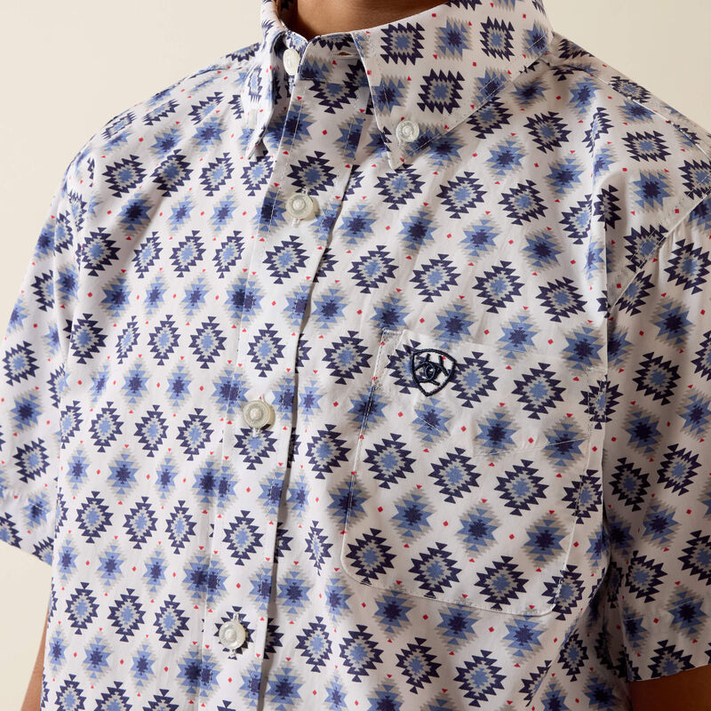Ariat Boy's Southwest Print Baxter Short Sleeve Shirt - White