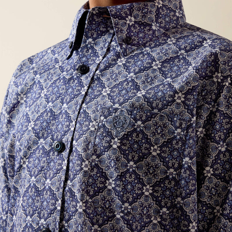 Ariat Boy's Medallion Print Bill Short Sleeve Shirt - Evening Blue