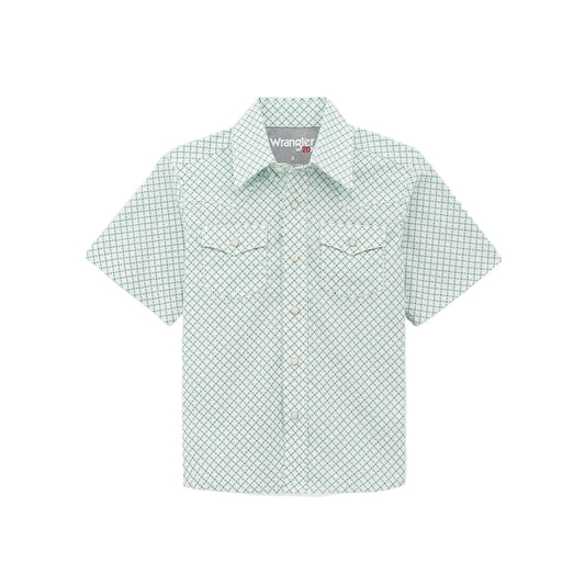 Wrangler Boy's 20X® Advanced Comfort Short Sleeve Western Snap Shirt - Green Crossings