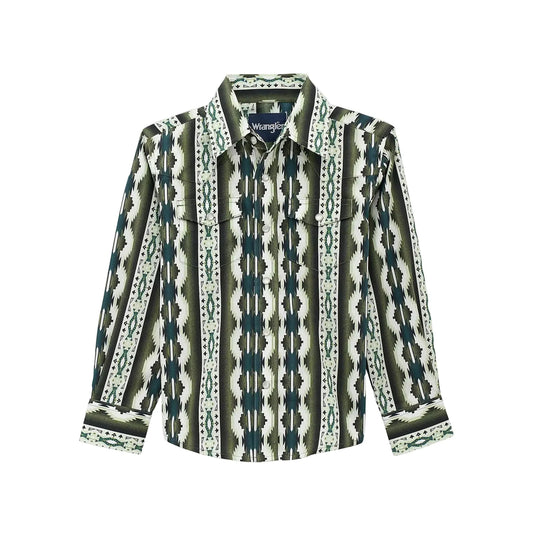 Wrangler® Boy's Checotah Long Sleeve Western Snap Shirt - Olivine