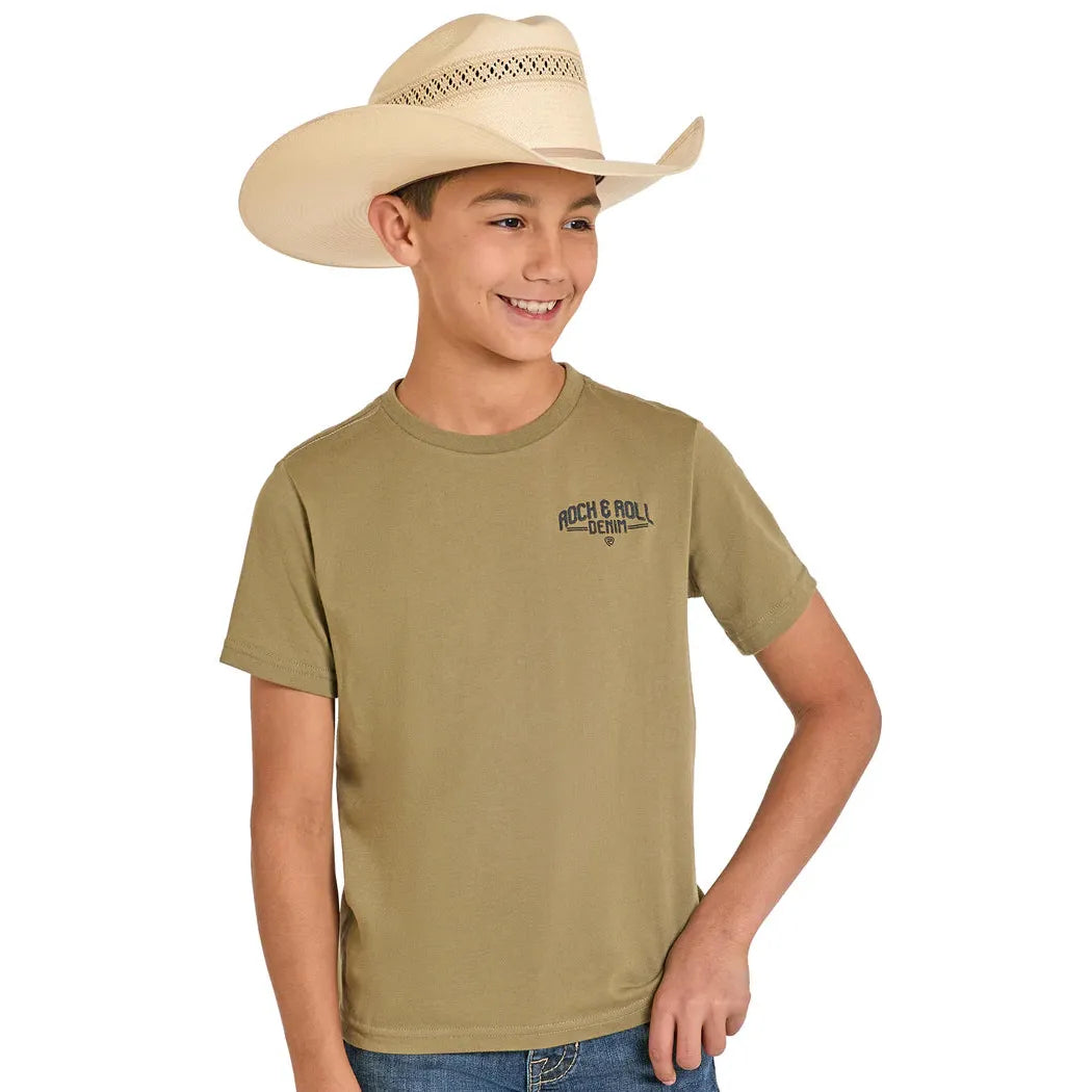Rock & Roll Boy's Desert Truck Graphic Tee Shirt - Olive