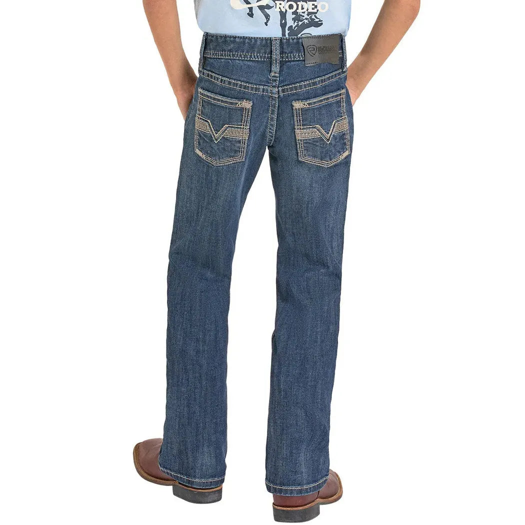 Rock & Roll Boy's Seam Embroidered Straight Stitch Bootcut Jeans - Dark Vintage