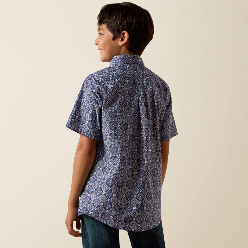 Ariat Boy's Medallion Print Bill Short Sleeve Shirt - Evening Blue