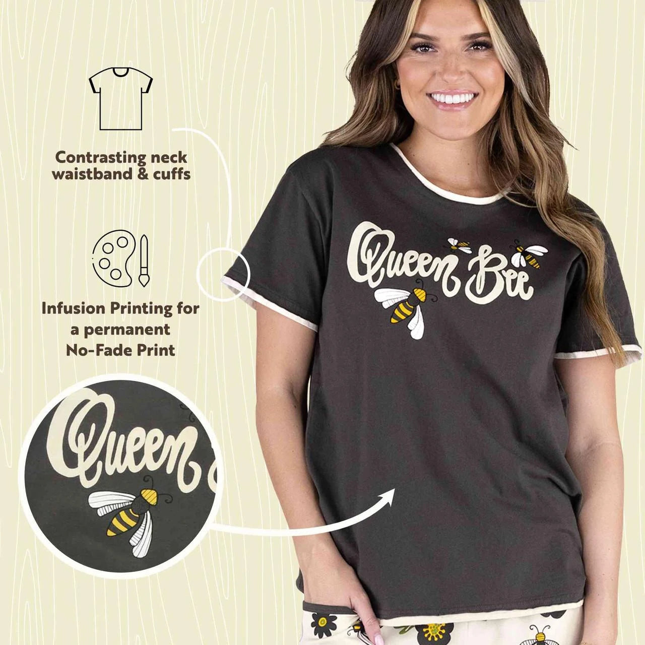 Lazy One Women's Queen Bee Regular Fit PJ Tee - Black