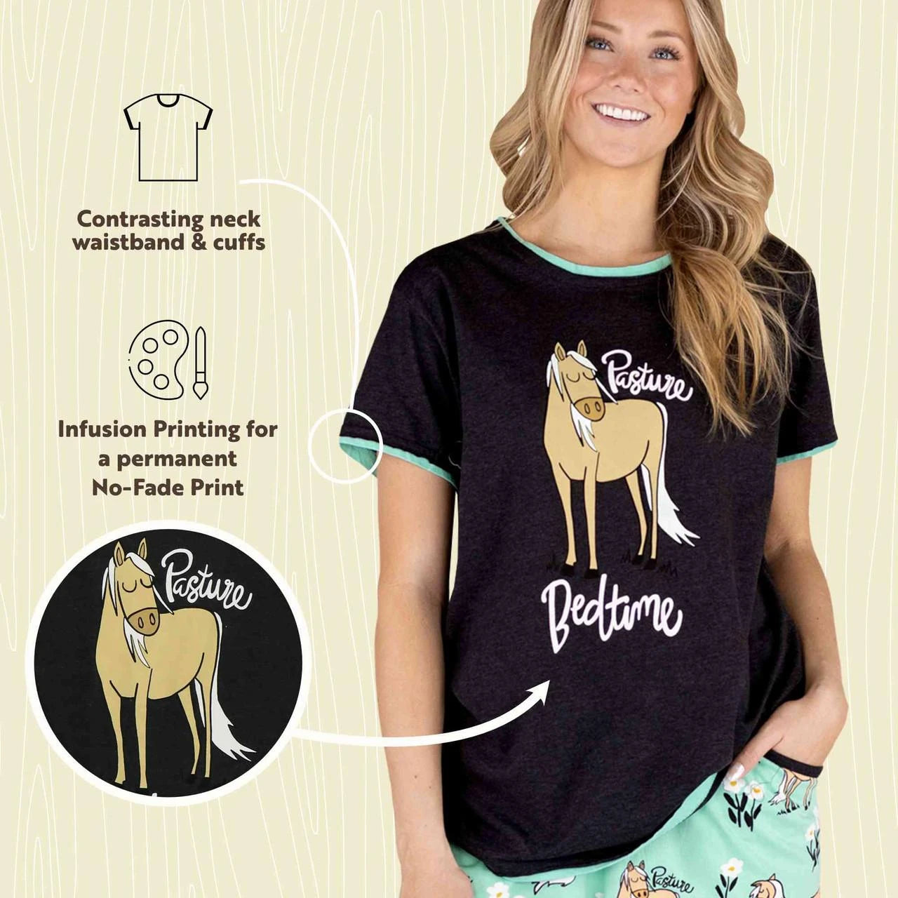 Lazy One Women's Pasture Bedtime Horse Regular Fit PJ Tee - Heather Gray