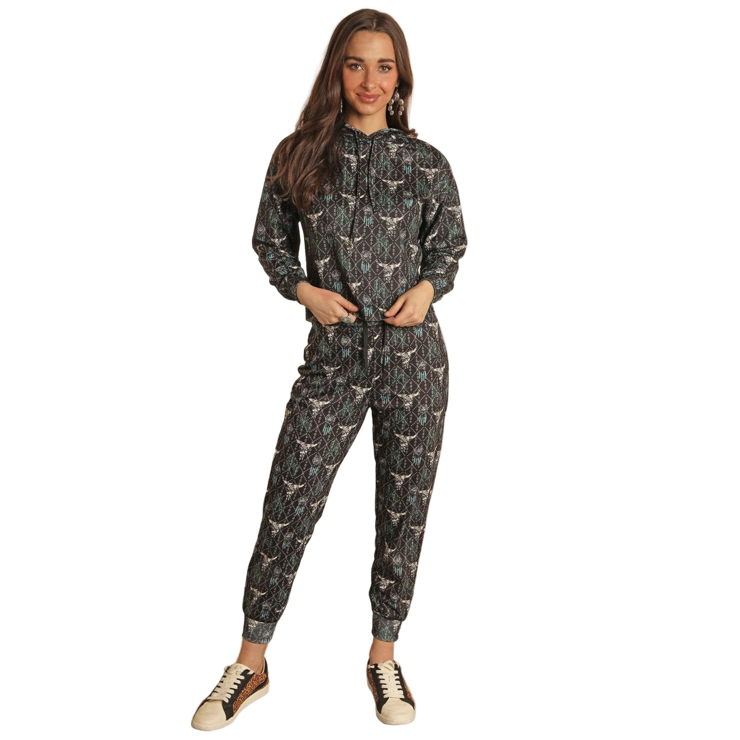 Range by RR Womens Longhorn and Cactus Hoodie - Black