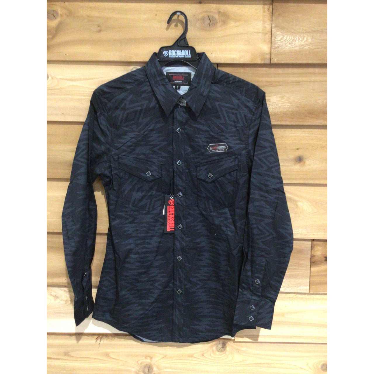 Rock & Roll  Men's Long Sleeve Aztec Print Snap Shirt- Black