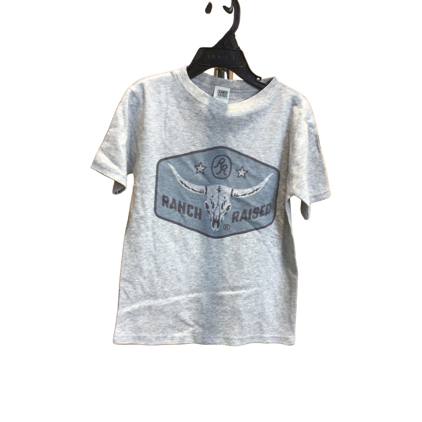Ranch Raised Unisex Longhorn Short Sleeve Tee Shirt - Black/Grey